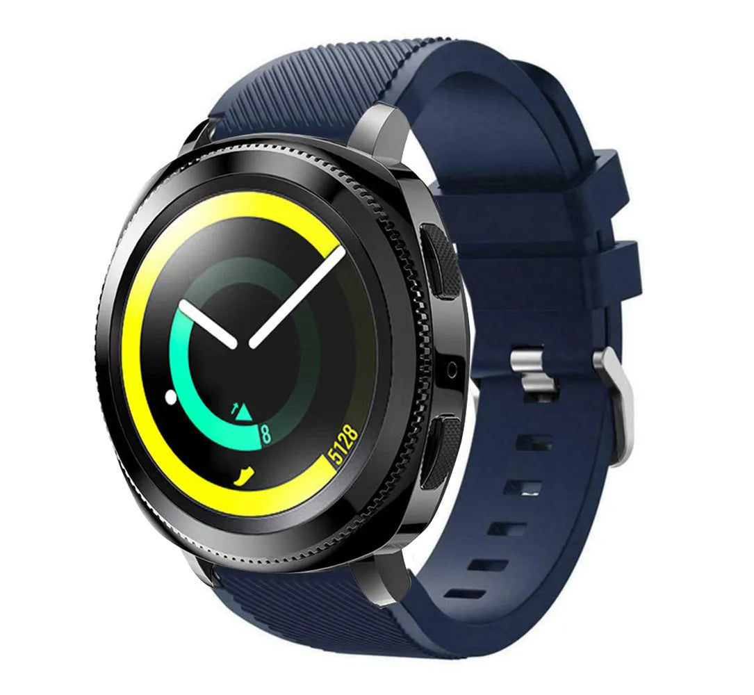 Twill Silicone Strap, dark blue, on a watch, 3/4 front view