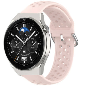 Breathable Silicone Strap, pink, on a watch, 3/4 front view