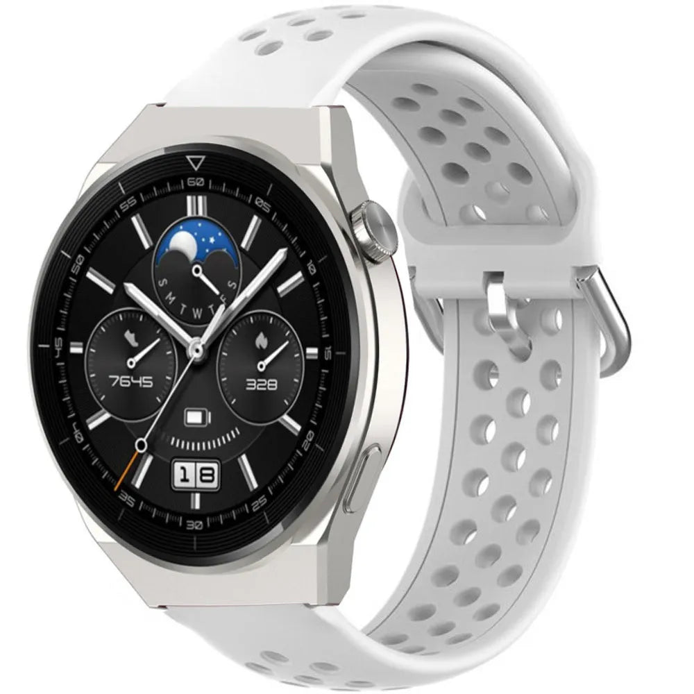 Breathable Silicone Strap, white, on a watch, 3/4 front view