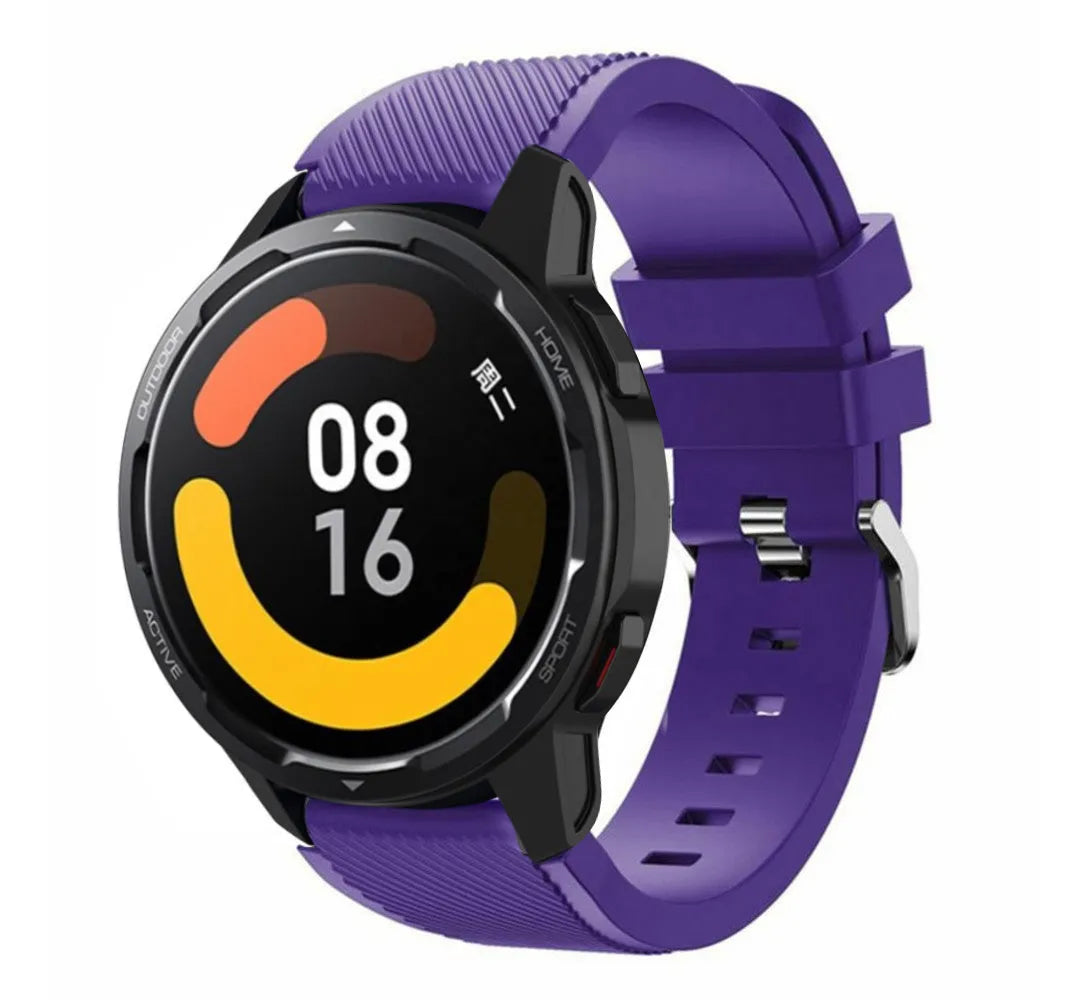 Twill Silicone Strap, purple, on a watch, 3/4 front view