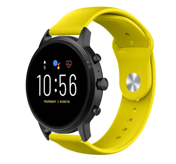 Silicone Sport Strap, yellow, on a watch, 3/4 front view