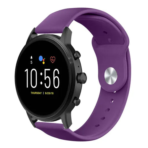 Silicone Sport Strap, purple, on a watch, 3/4 front view