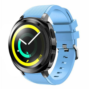 Twill Silicone Strap, sand blue, on a watch, 3/4 front view