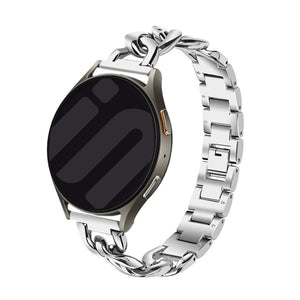 Steel Chain Strap, silver, on a watch, 3/4 front view
