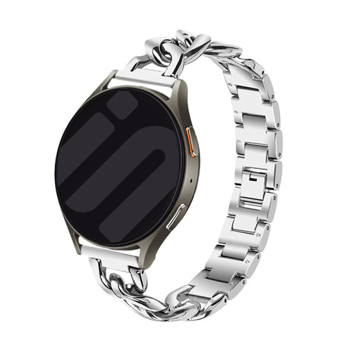 Steel Chain Strap, silver, on a watch, 3/4 front view