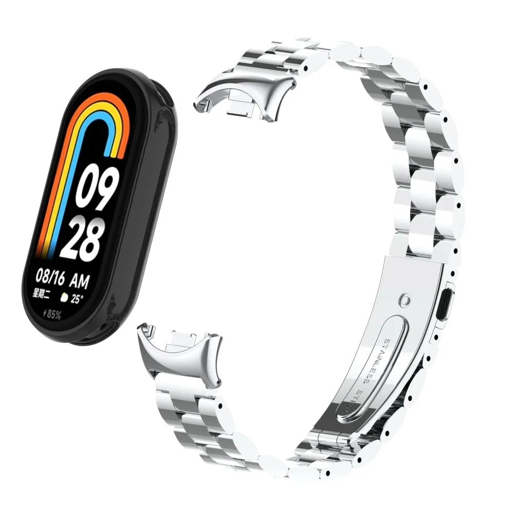 Steel Strap, silver, on a watch, 3/4 front view