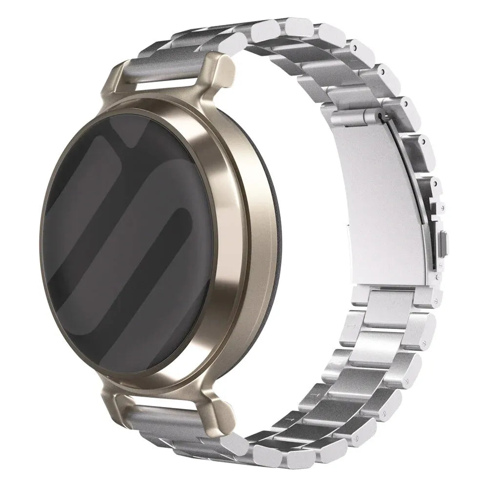 Steel Strap, silver, on a watch, 3/4 front view