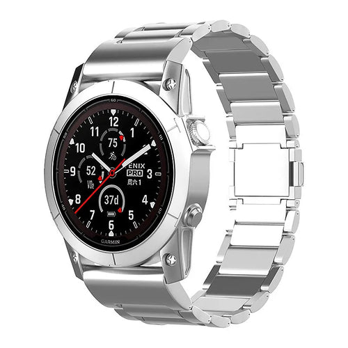 Magnetic Titanium Strap, silver, on a watch, 3/4 front view