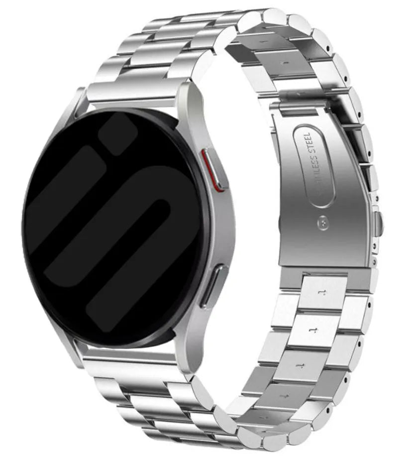 Steel Strap, silver, on a watch, 3/4 front view