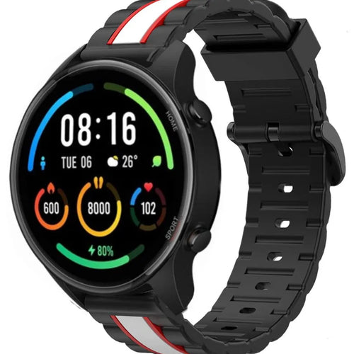 Silicone Special Edition Strap, black/white, on a watch, 3/4 front view