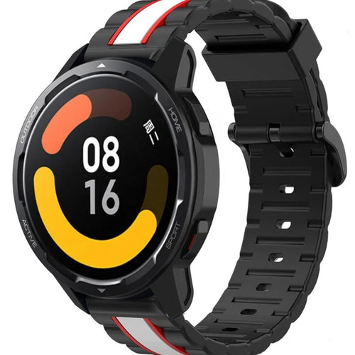Silicone Special Edition Strap, black/white, on a watch, 3/4 front view