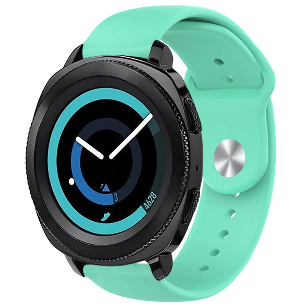 Silicone Sport Strap, aqua, on a watch, 3/4 front view