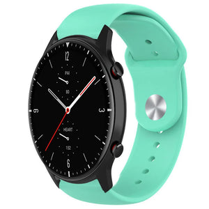 Silicone Sport Strap, aqua, on a watch, 3/4 front view