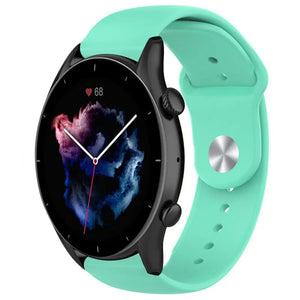 Silicone Sport Strap, aqua, on a watch, 3/4 front view