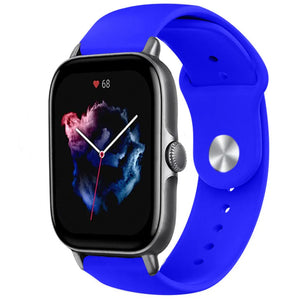 Silicone Sport Strap, blue, on a watch, 3/4 front view