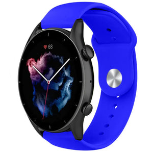 Silicone Sport Strap, blue, on a watch, 3/4 front view