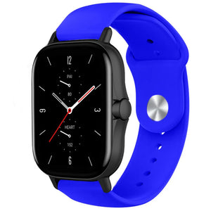 Silicone Sport Strap, blue, on a watch, 3/4 front view