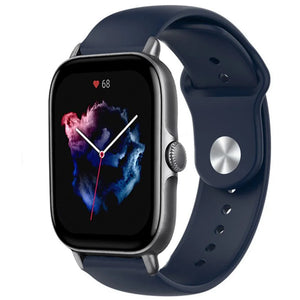 Silicone Sport Strap, dark blue, on a watch, 3/4 front view
