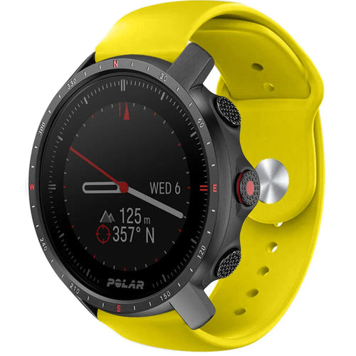 Silicone Sport Strap, yellow, on a watch, 3/4 front view