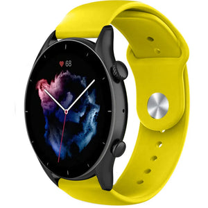 Silicone Sport Strap, yellow, on a watch, 3/4 front view