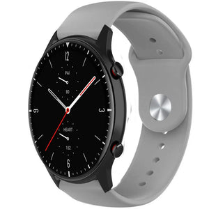 Silicone Sport Strap, grey, on a watch, 3/4 front view