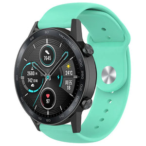 Silicone Sport Strap, aqua, on a watch, 3/4 front view