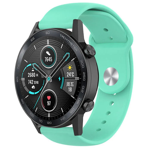 Silicone Sport Strap, aqua, on a watch, 3/4 front view