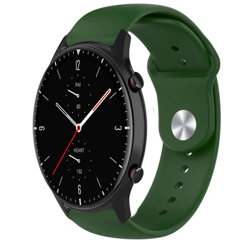 Silicone Sport Strap, army green, on a watch, 3/4 front view