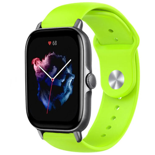 Silicone Sport Strap, light green, on a watch, 3/4 front view