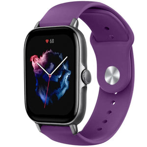 Silicone Sport Strap, purple, on a watch, 3/4 front view
