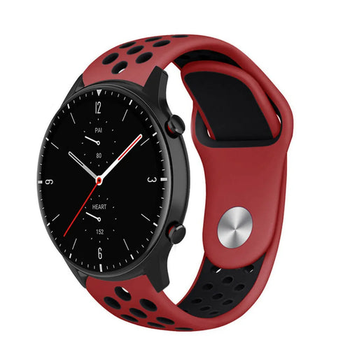 Silicone Sport Strap, red/black, on a watch, 3/4 front view
