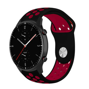 Silicone Sport Strap, black/red, on a watch, 3/4 front view