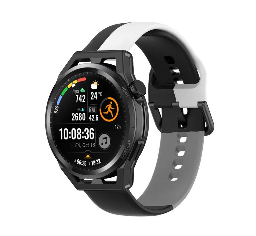 Silicone Triple Sport Strap, on a watch, 3/4 front view