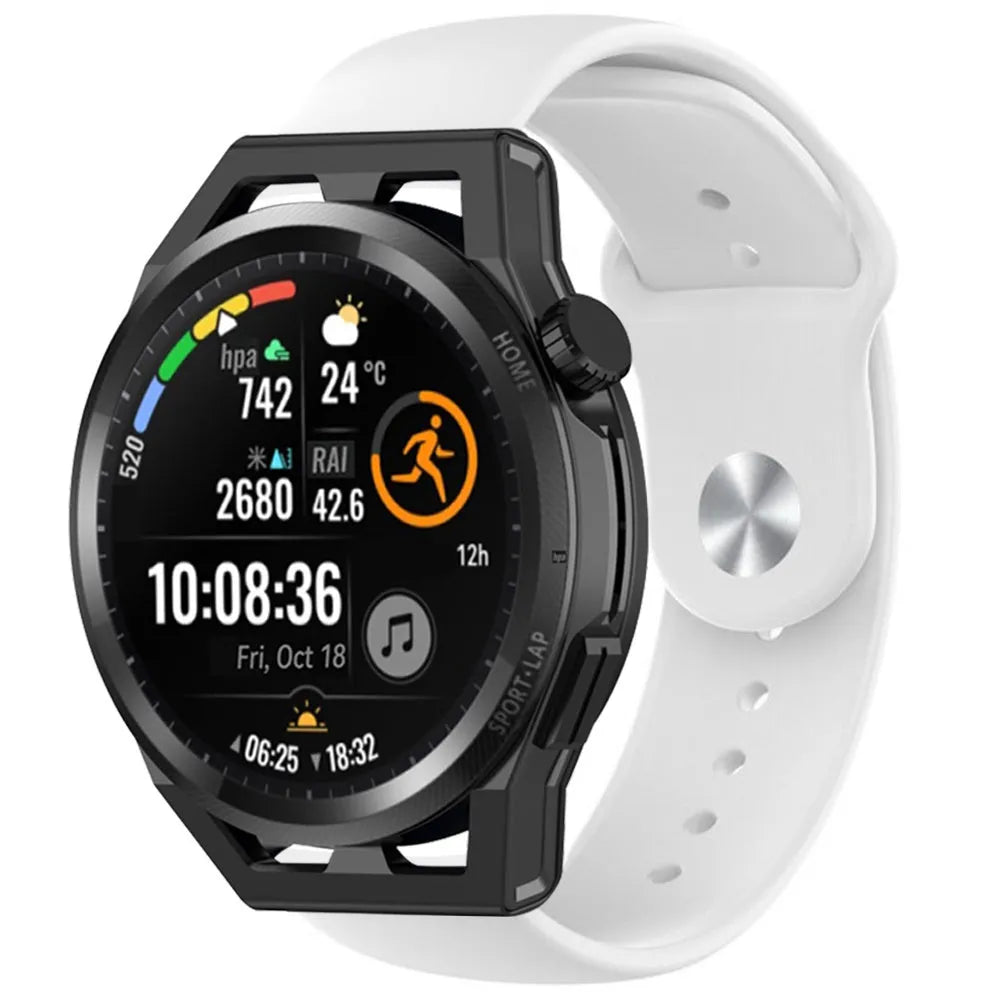 Silicone Sport Strap, white, on a watch, 3/4 front view