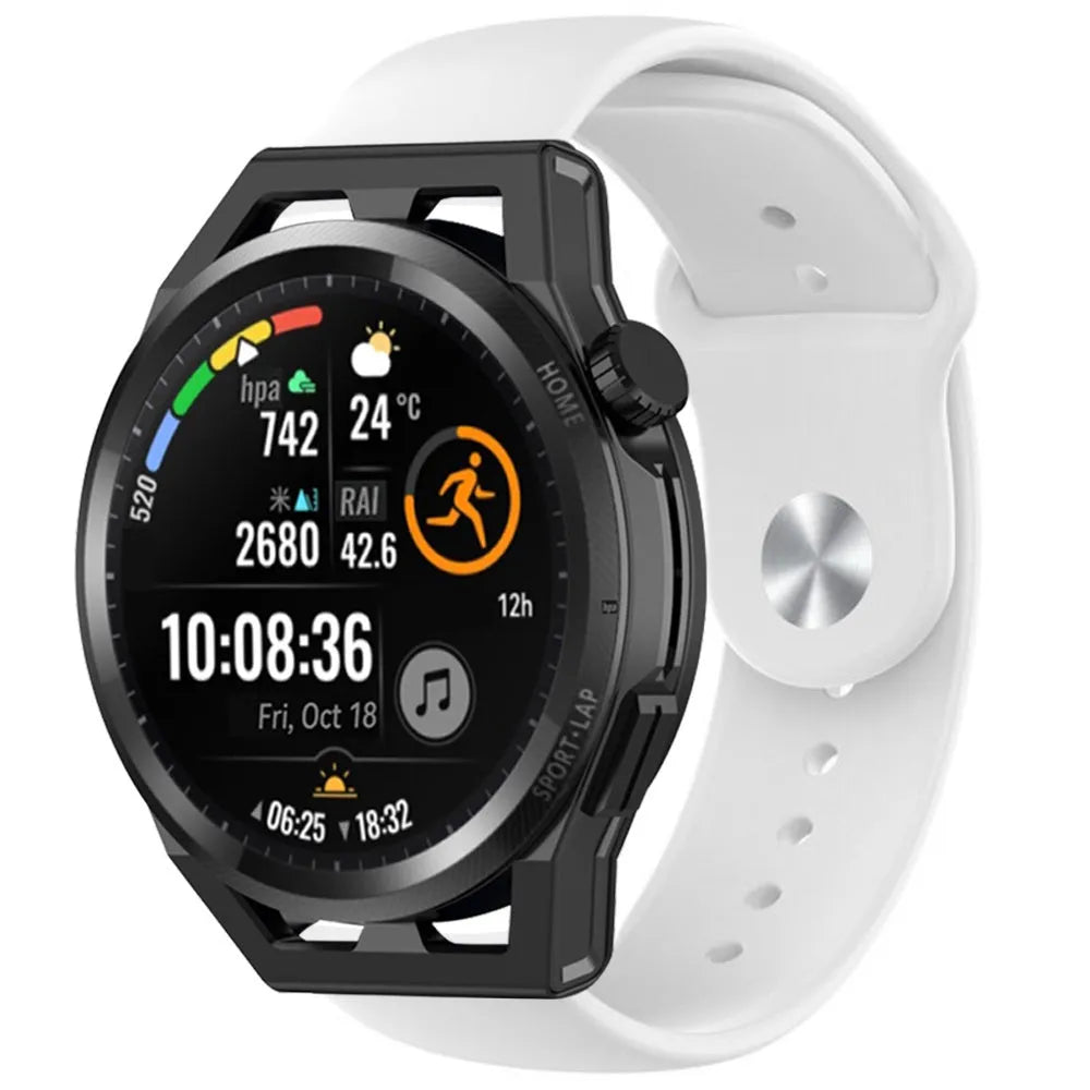 Silicone Sport Strap, white, on a watch, 3/4 front view
