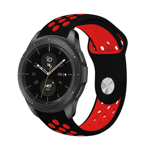 Silicone Sport Strap, black/red, on a watch, 3/4 front view