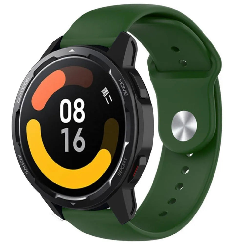 Silicone Sport Strap, army green, on a watch, 3/4 front view