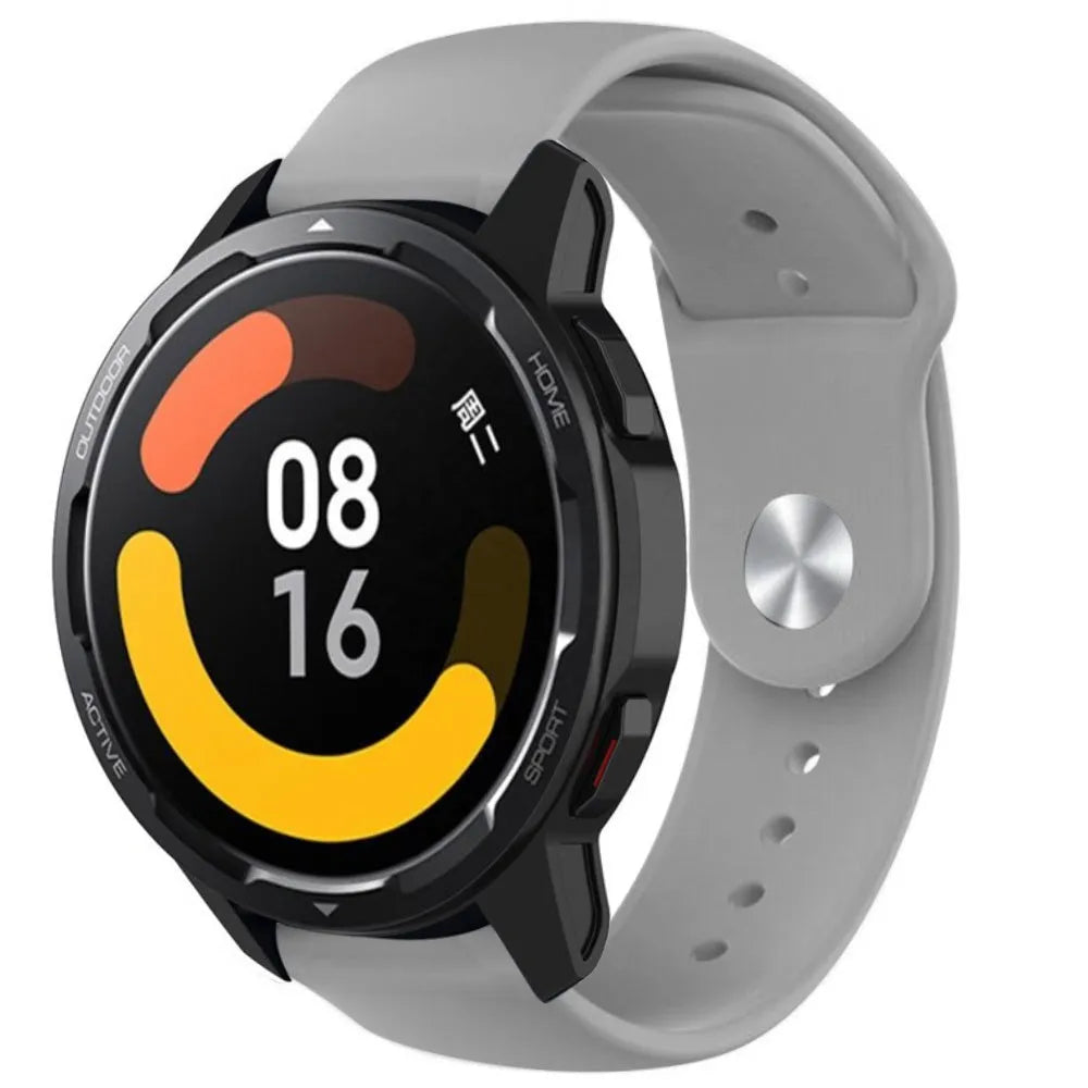Silicone Sport Strap, grey, on a watch, 3/4 front view