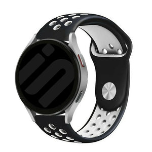 Silicone Sport Strap, black/white, on a watch, 3/4 front view