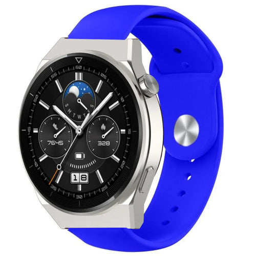 Silicone Sport Strap, blue, on a watch, 3/4 front view