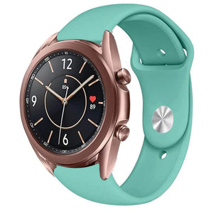 Silicone Sport Strap, aqua, on a watch, 3/4 front view