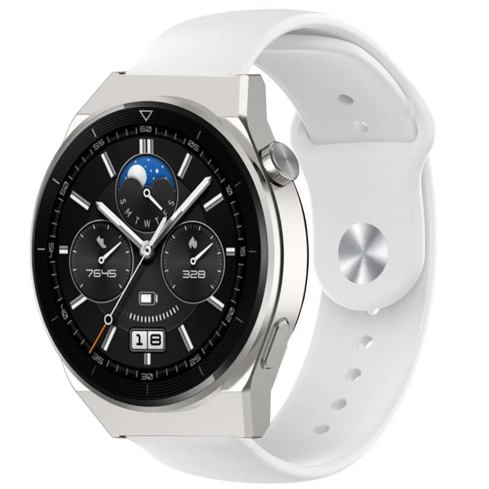 Silicone Sport Strap, white, on a watch, 3/4 front view