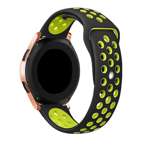 Silicone Sport Strap, black/yellow, on a watch, 3/4 front view