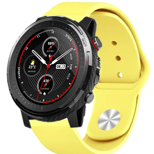 Silicone Sport Strap, yellow, on a watch, 3/4 front view