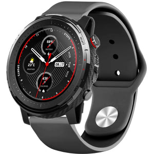 Silicone Sport Strap, black, on a watch, 3/4 front view