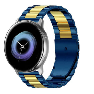 Steel Strap, blue/gold, on a watch, 3/4 front view