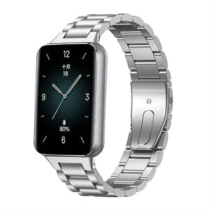 Steel Strap, silver, on a watch, 3/4 front view