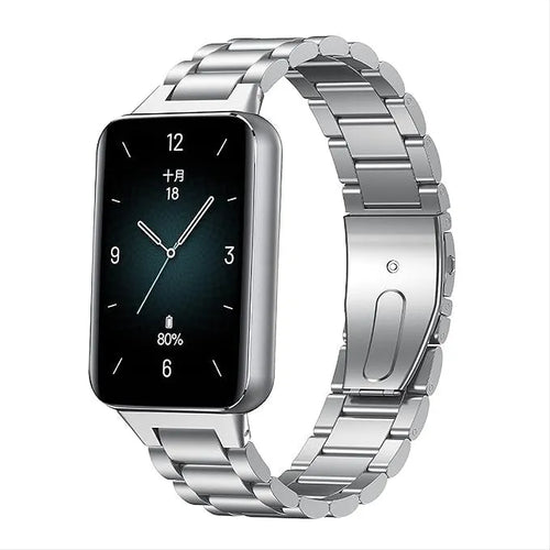 Steel Strap, silver, on a watch, 3/4 front view