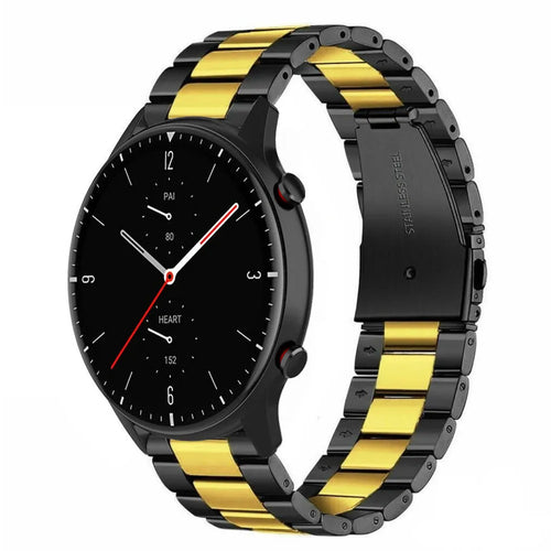 Steel Strap, black/gold, on a watch, 3/4 front view