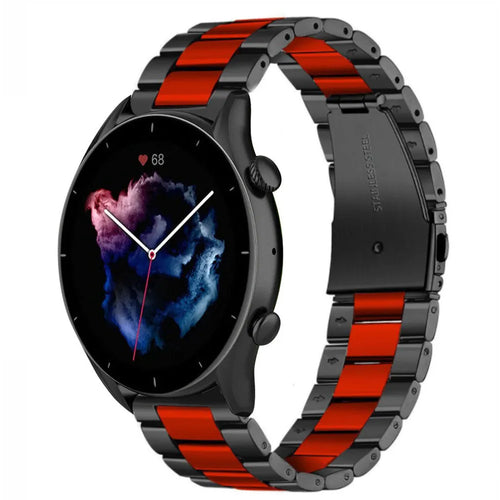 Steel Strap, black/red, on a watch, 3/4 front view